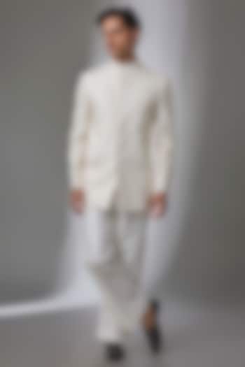 Ivory Cotton Silk Groom Bandhgala by Antar Agni Men at Pernia's Pop Up Shop
