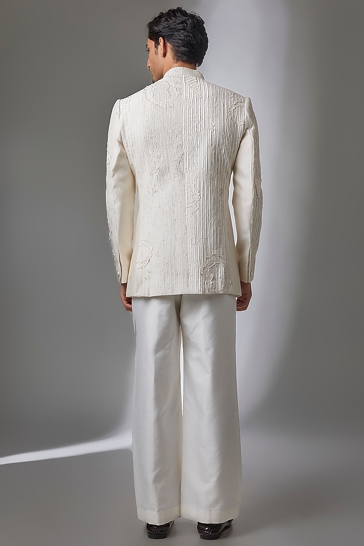 Ivory Cotton Silk Groom Bandhgala by Antar Agni Men at Pernia's Pop Up Shop