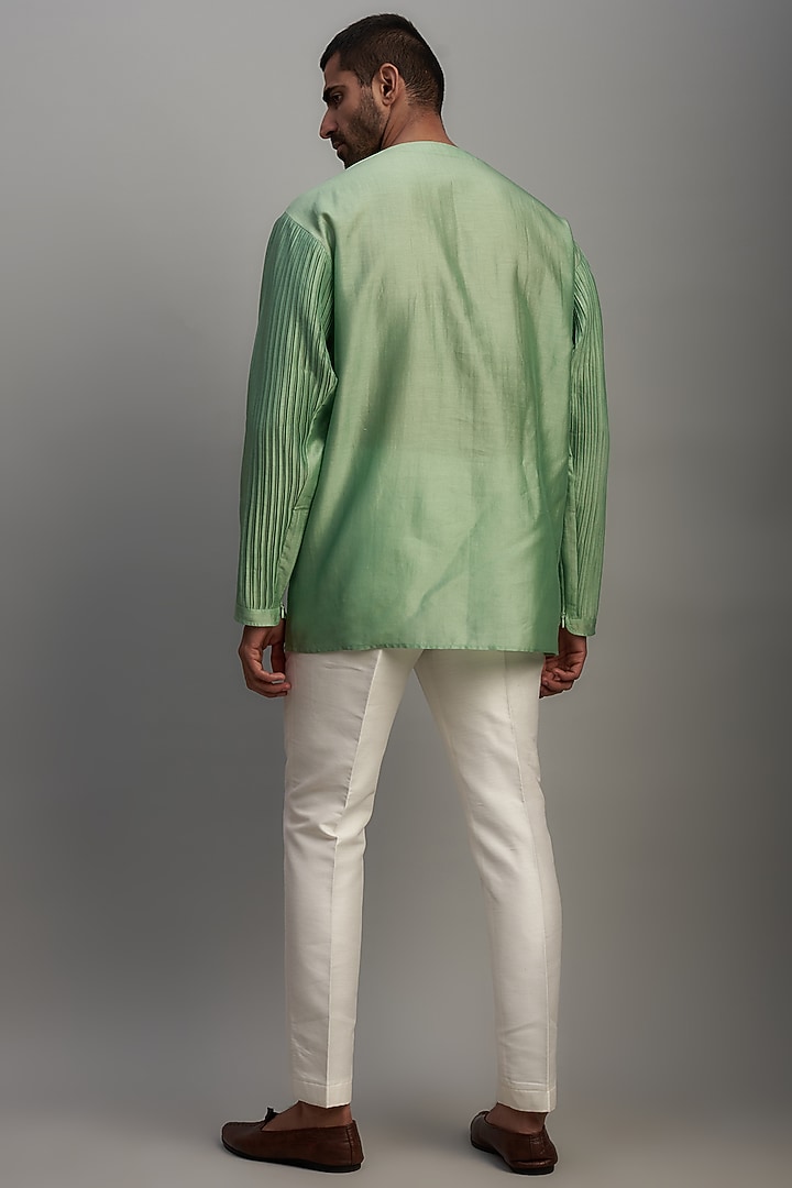 Green Cotton Silk Short Kurta by Antar Agni Men at Pernia's Pop Up Shop