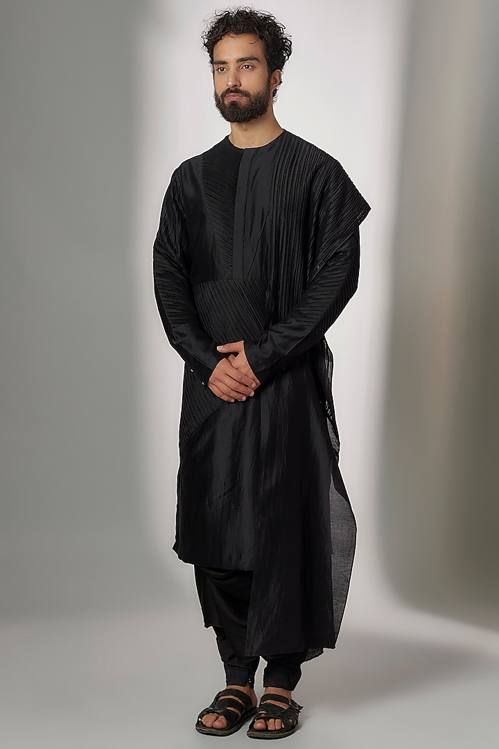 Black Linen Blend Draped Salwar Pants by Antar Agni Men at Pernia's Pop ...