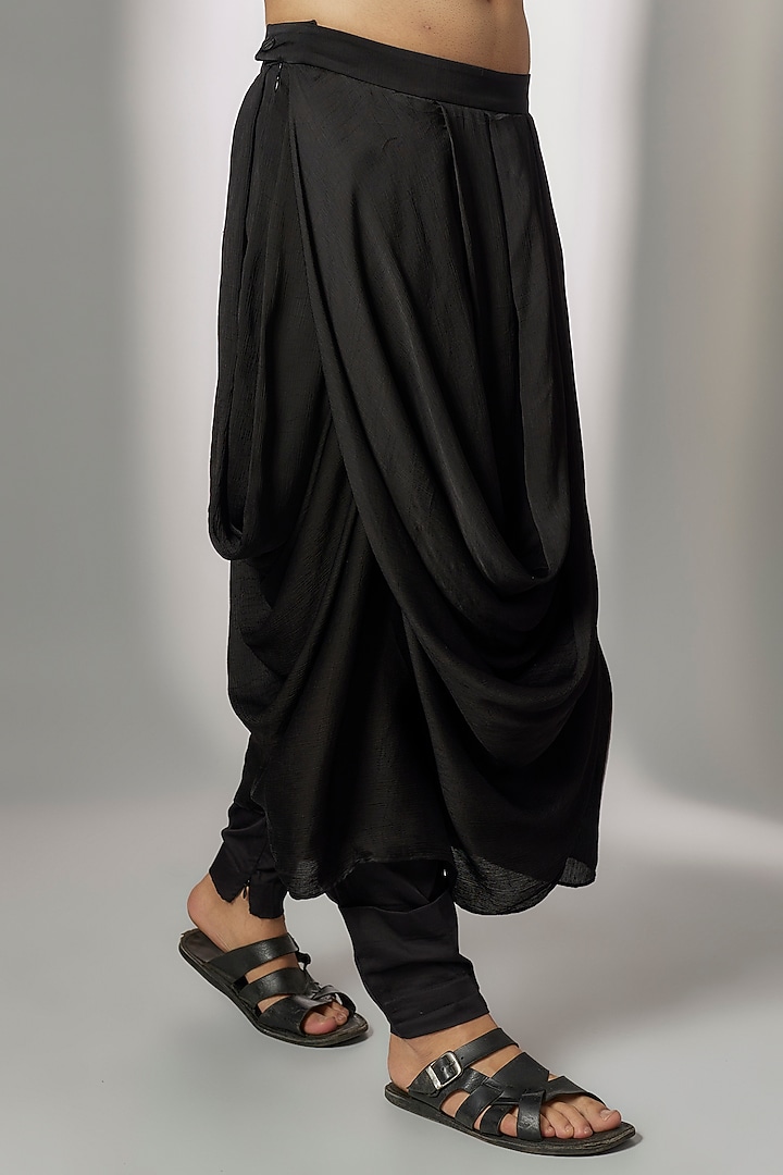 Black Linen Blend Draped Salwar Pants by Antar Agni Men at Pernia's Pop Up Shop
