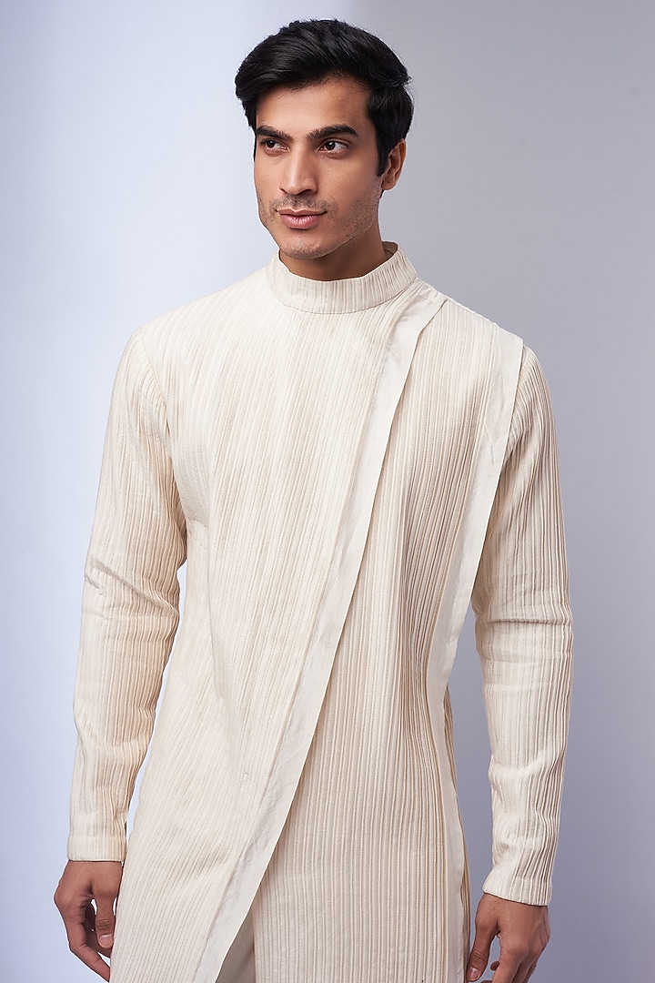 Ivory Cotton Silk Kurta by Antar Agni Men at Pernia's Pop Up Shop