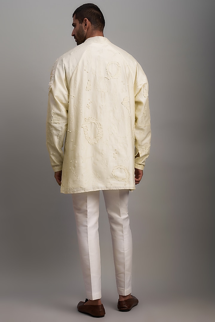 Ivory Cotton Silk Short Kurta by Antar Agni Men at Pernia's Pop Up Shop