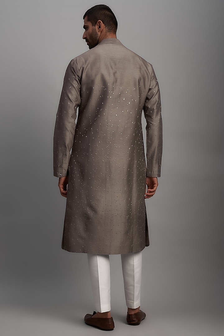 Smoke Cotton Silk Embroidered Kurta by Antar Agni Men at Pernia's Pop Up Shop