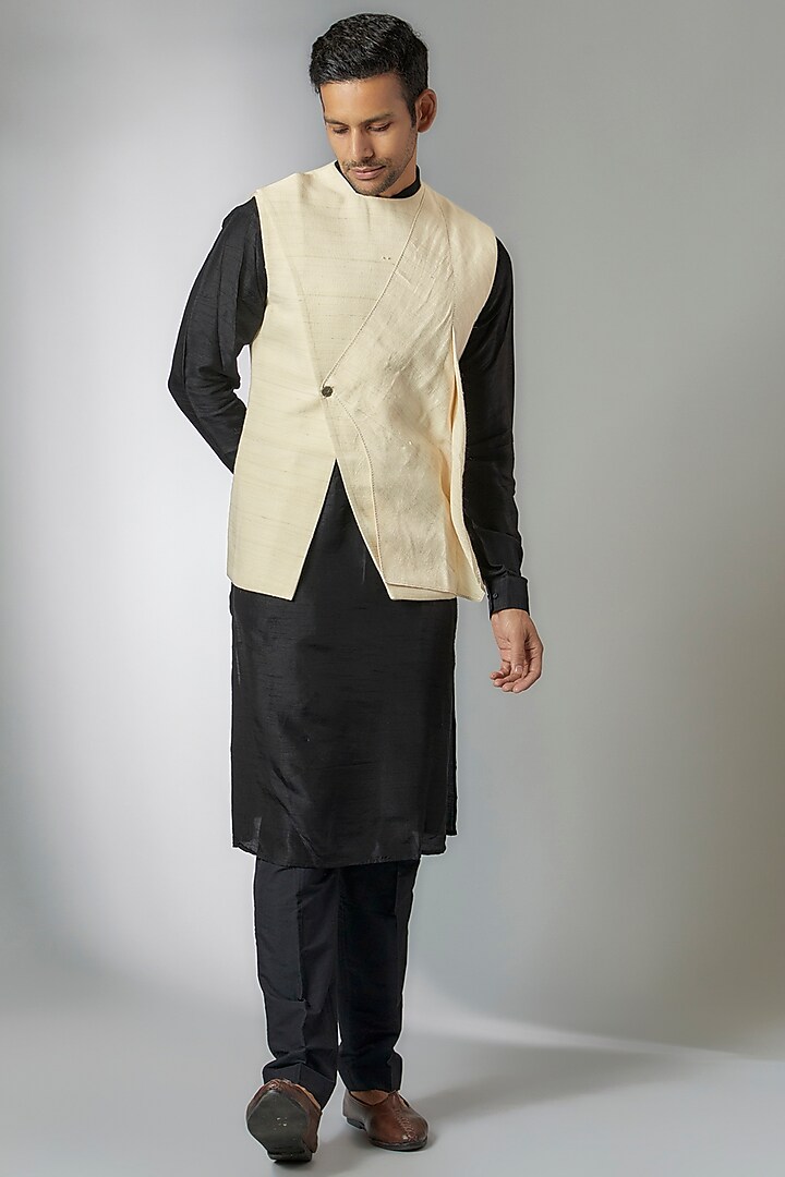 Cream Handwoven Cotton Bundi Jacket by Antar Agni Men