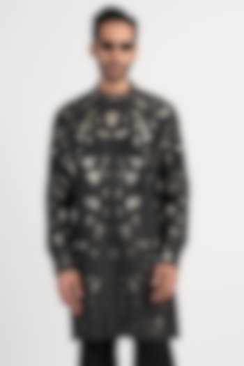 Black Cotton Silk Kurta by Antar Agni Men at Pernia's Pop Up Shop