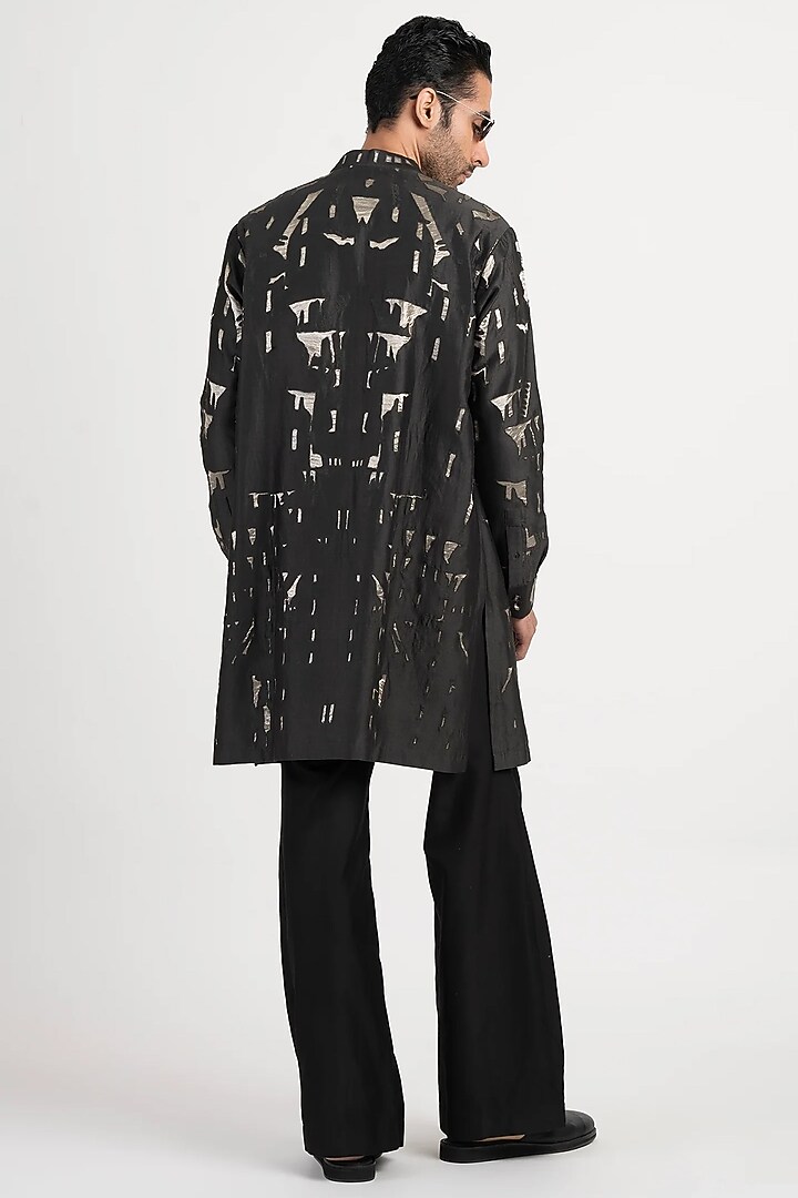 Black Cotton Silk Kurta by Antar Agni Men at Pernia's Pop Up Shop