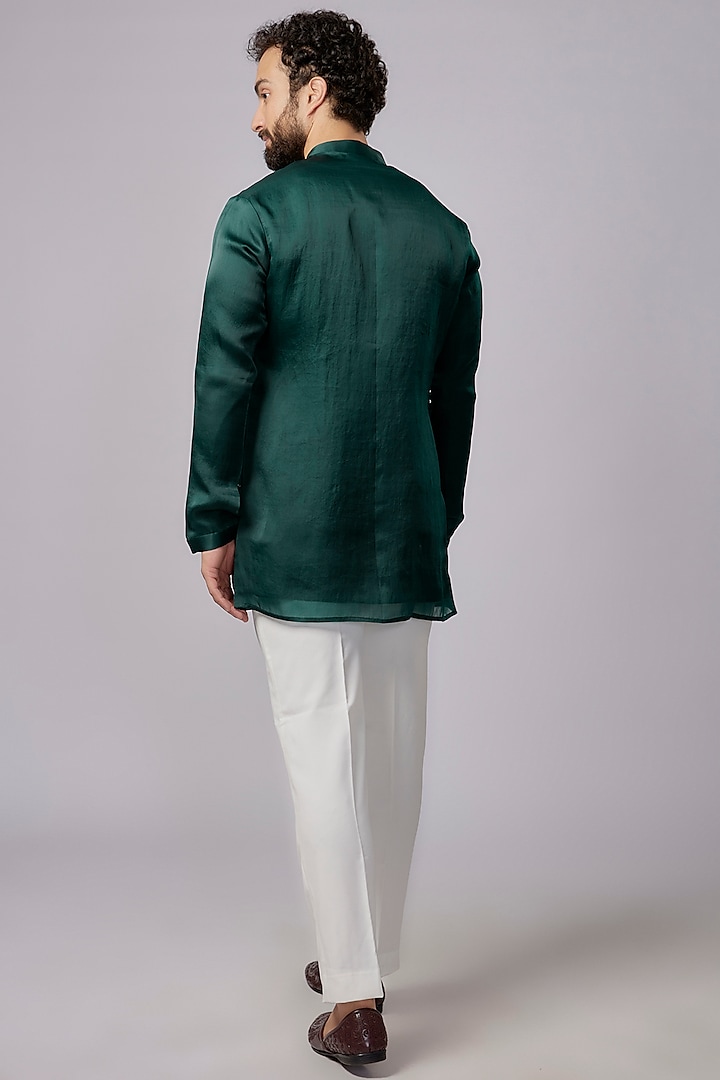 Teal Blue Cotton Silk Embellished Short Kurta by Antar Agni Men at Pernia's Pop Up Shop