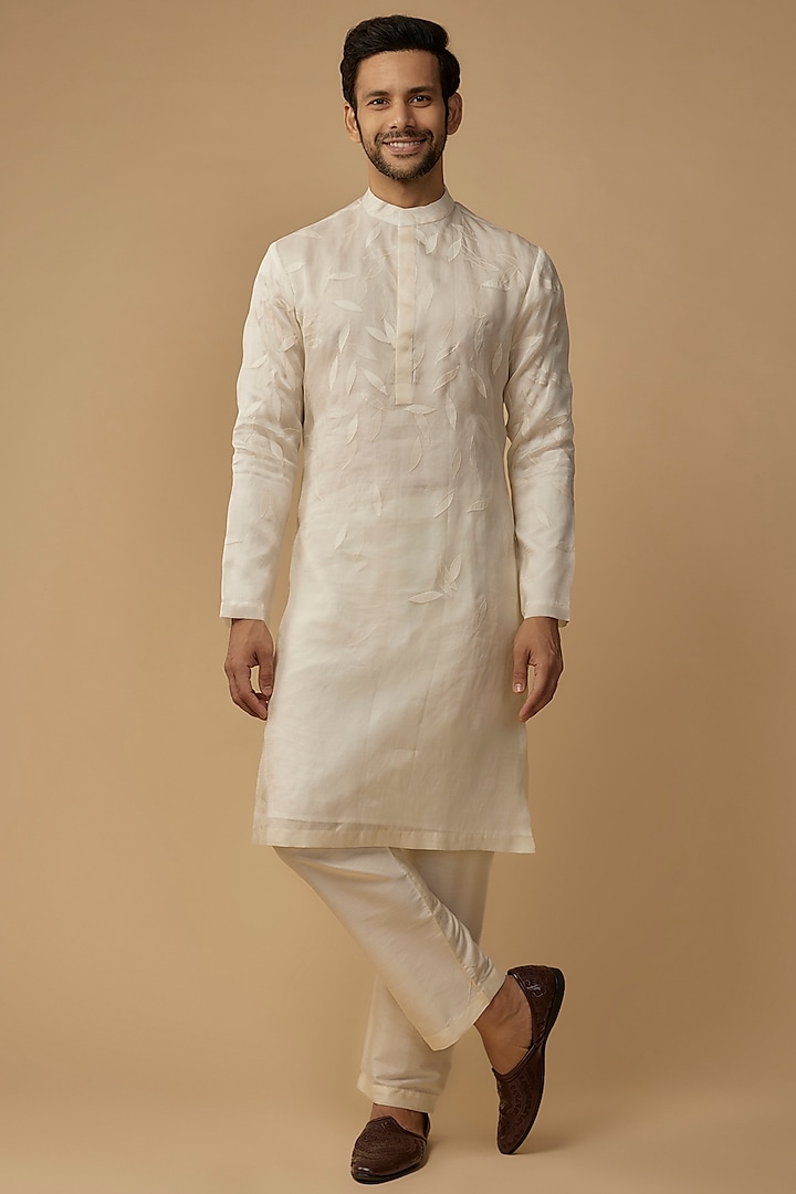 Ivory Cotton Silk Kurta by Antar Agni Men at Pernia's Pop Up Shop