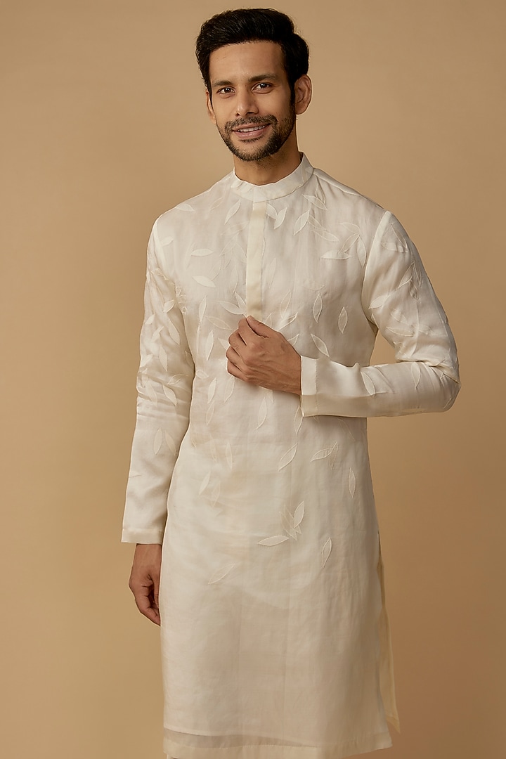 Ivory Cotton Silk Kurta by Antar Agni Men at Pernia's Pop Up Shop