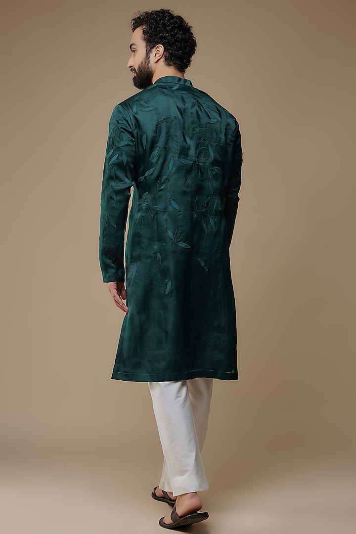 Teal Blue Cotton Silk Kurta by Antar Agni Men at Pernia's Pop Up Shop
