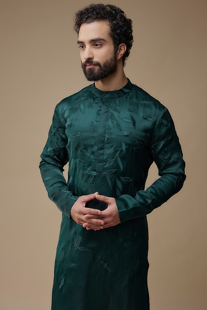 Teal Blue Cotton Silk Kurta by Antar Agni Men at Pernia's Pop Up Shop