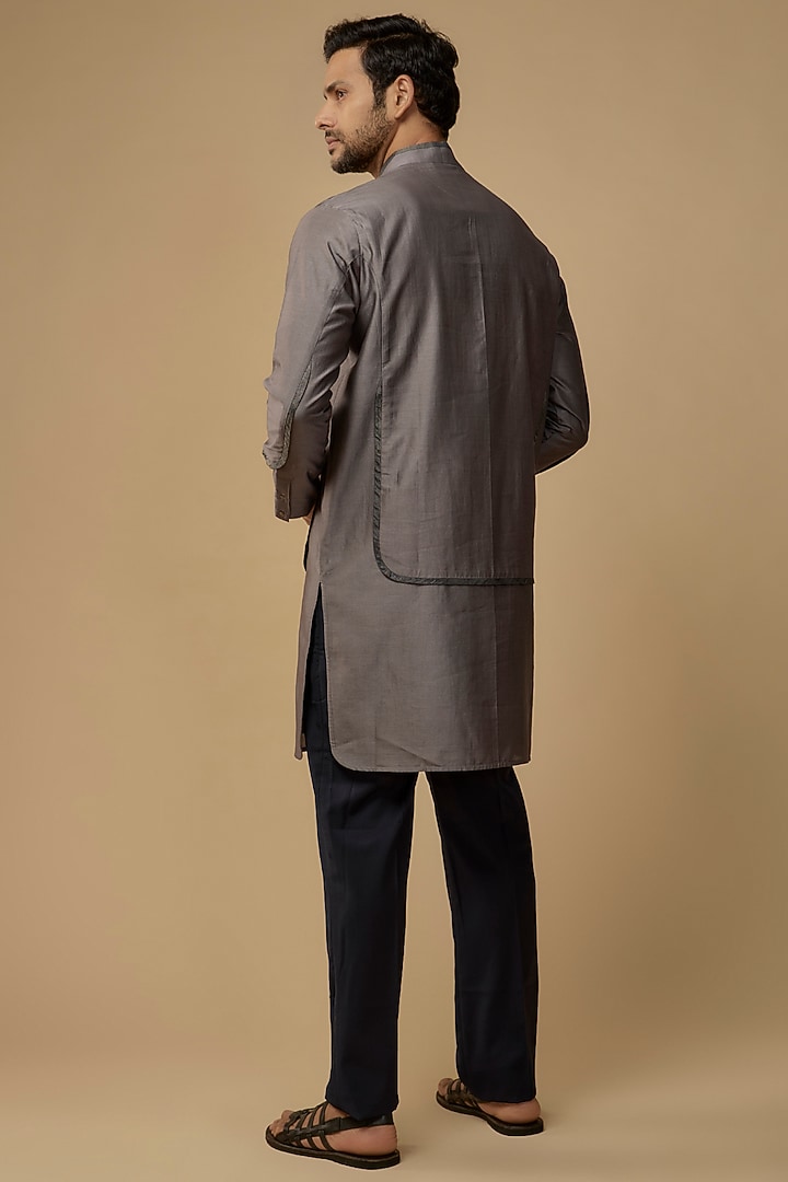 Dark Grey Cotton Silk Kurta by Antar Agni Men at Pernia's Pop Up Shop