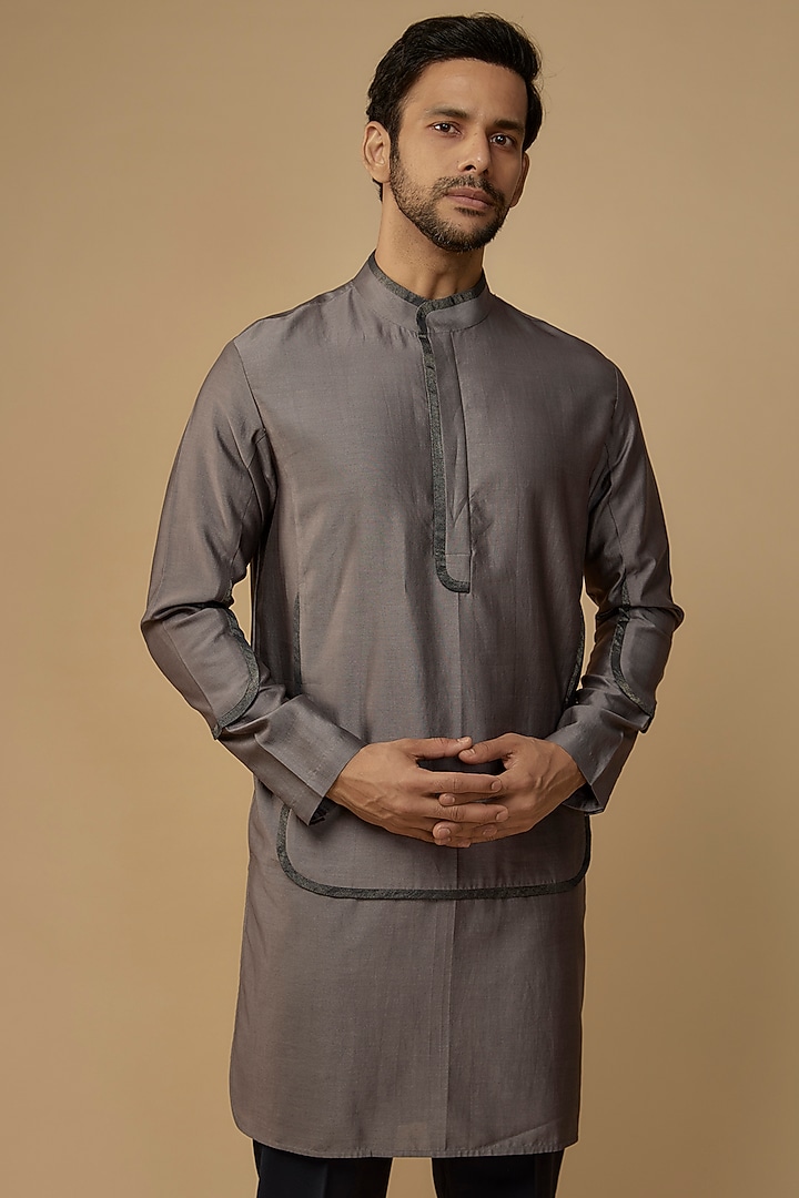 Dark Grey Cotton Silk Kurta by Antar Agni Men at Pernia's Pop Up Shop