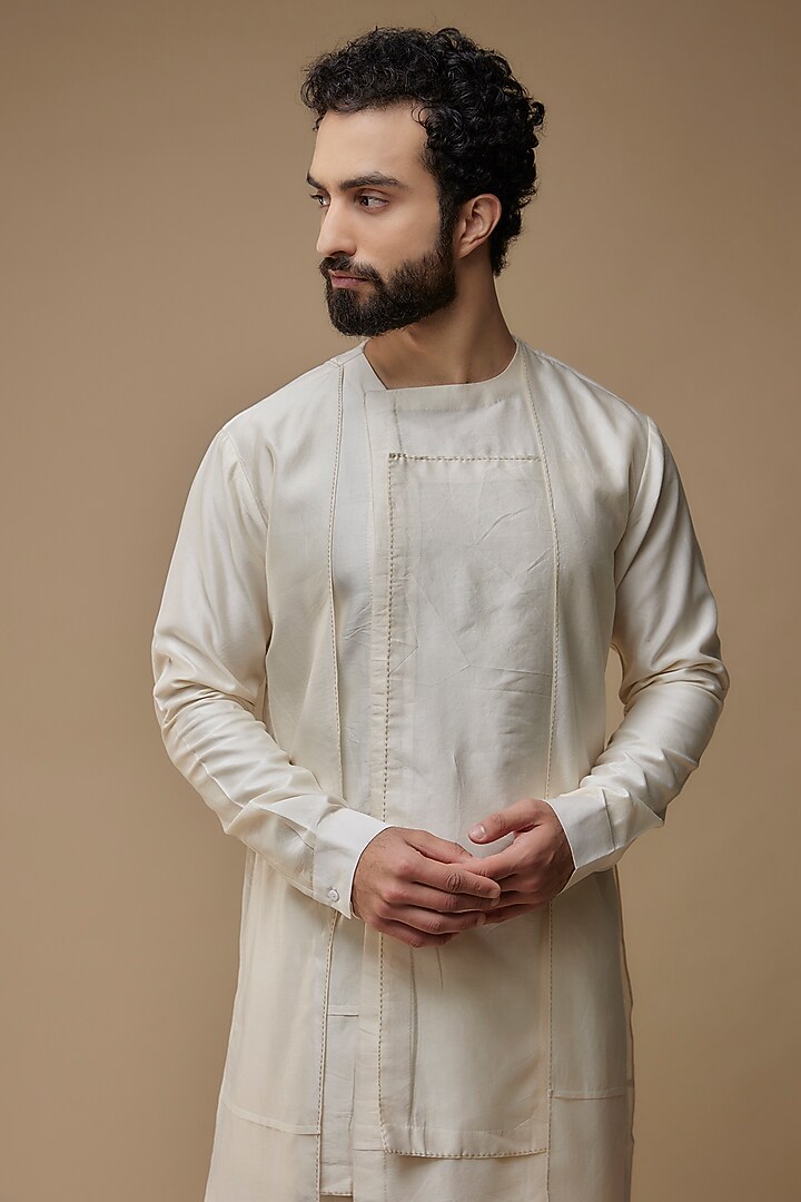 Ivory Cotton Silk Kurta by Antar Agni Men at Pernia's Pop Up Shop