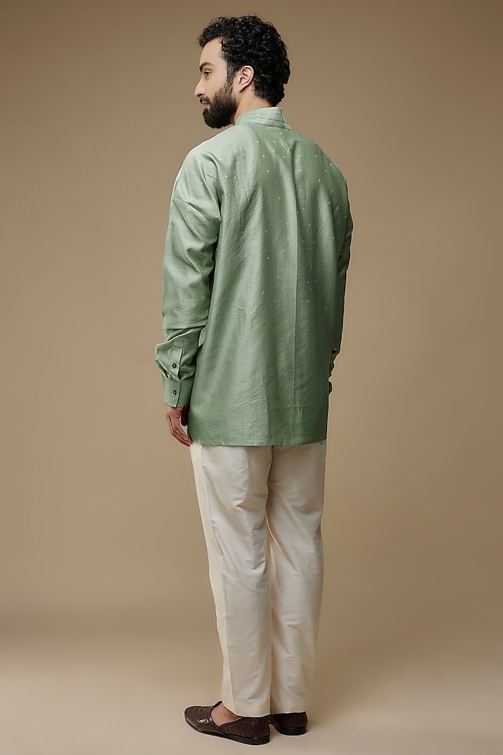 Mint Cotton Silk Short Kurta by Antar Agni Men at Pernia's Pop Up Shop
