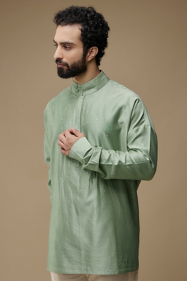Mint Cotton Silk Short Kurta by Antar Agni Men at Pernia's Pop Up Shop