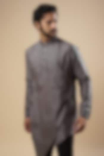 Dark Grey Cotton Silk Asymmetrical Kurta by Antar Agni Men