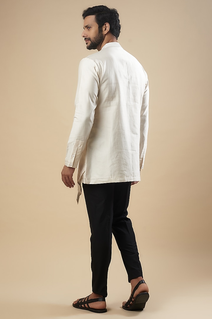 Ivory Cotton Silk Asymmetrical Kurta by Antar Agni Men at Pernia's Pop Up Shop