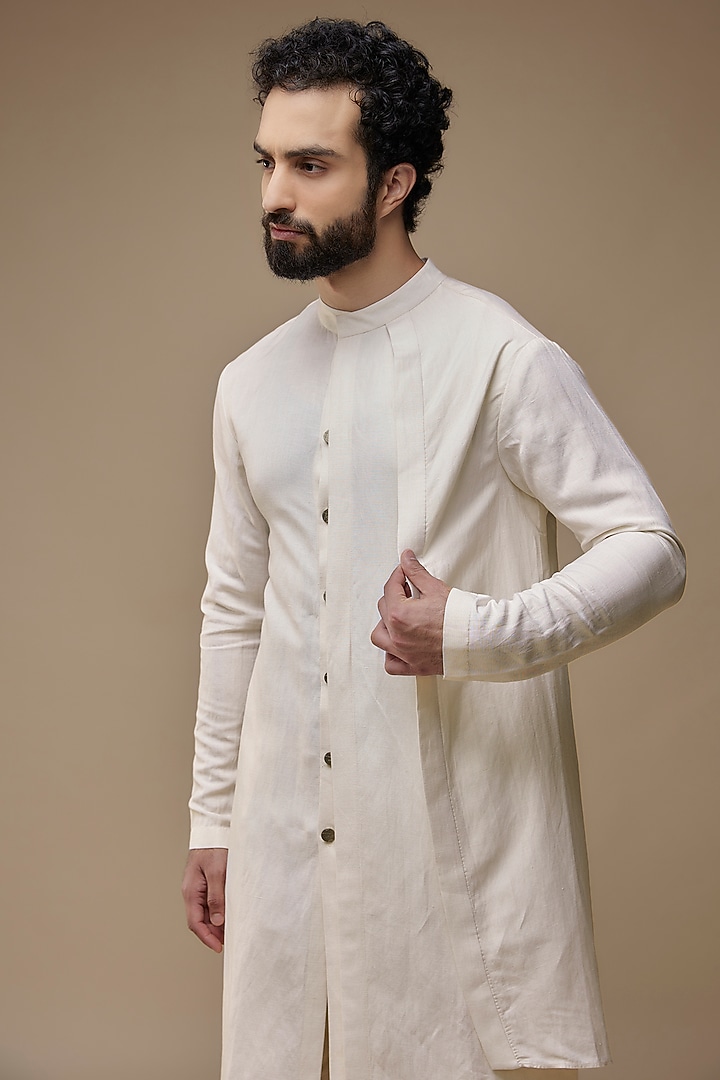 Ivory Cotton Silk Asymmetric Kurta by Antar Agni Men at Pernia's Pop Up Shop