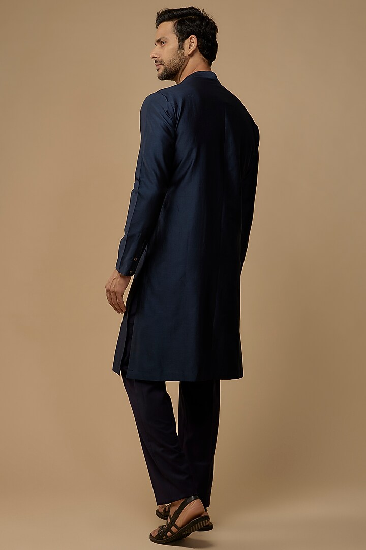 Navy Blue Cotton Silk Kurta by Antar Agni Men at Pernia's Pop Up Shop