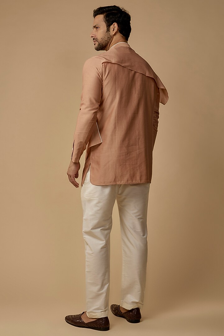 Rose Cotton Silk Asymmetrical Kurta by Antar Agni Men at Pernia's Pop Up Shop