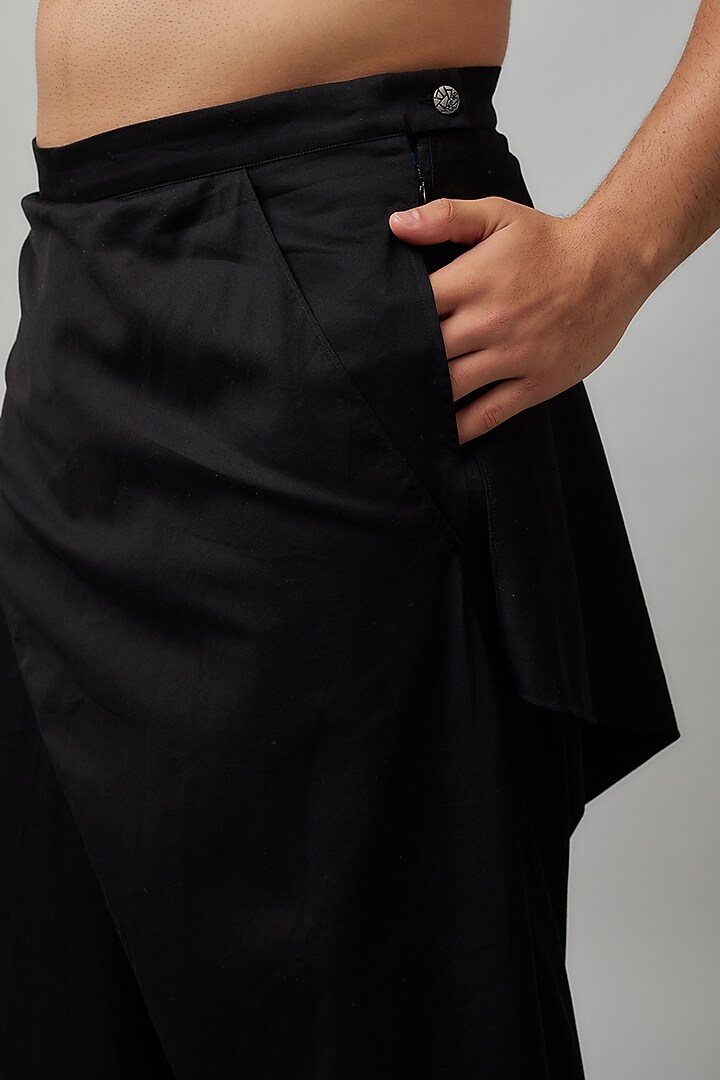Black Cotton Satin Draped Salwar Pants by Antar Agni Men at Pernia's Pop Up Shop
