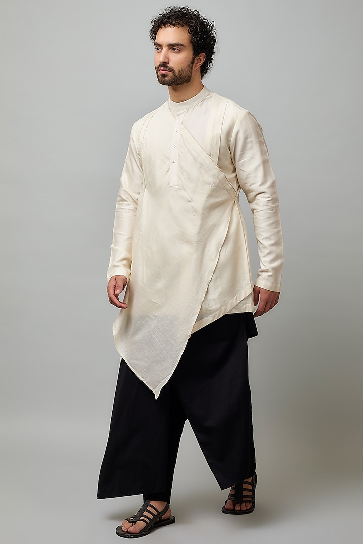 Black Cotton Satin Draped Salwar Pants by Antar Agni Men at Pernia's Pop Up Shop