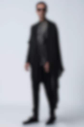 Black Silk Satin Bat Kurta by Antar Agni Men at Pernia's Pop Up Shop