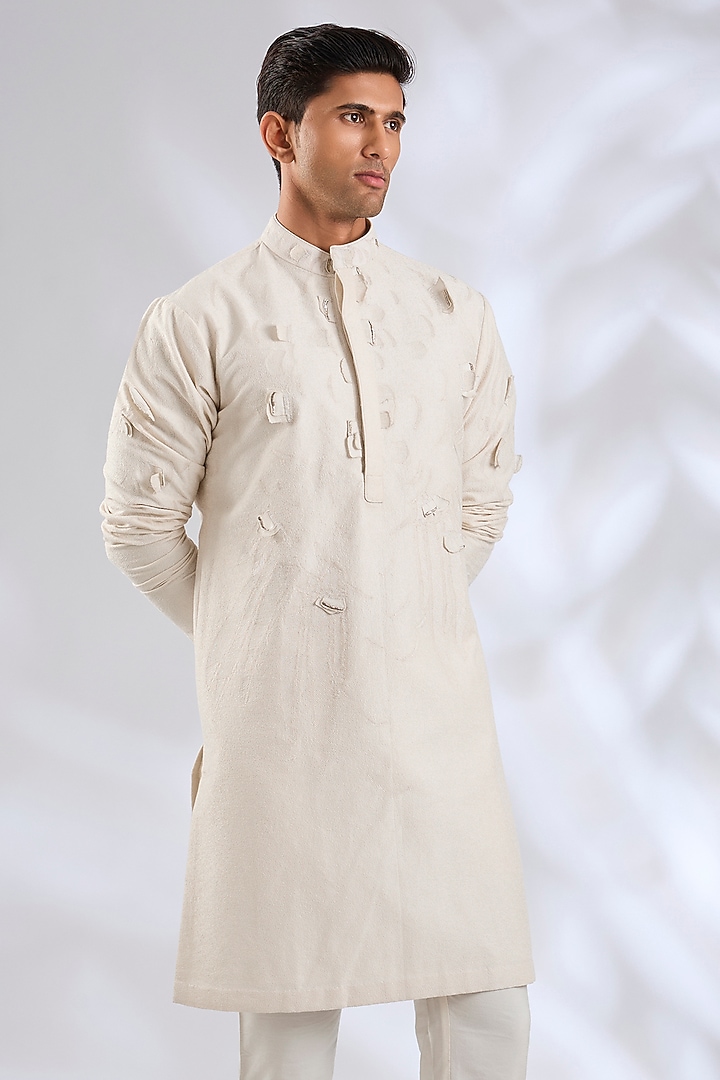 Ivory Cotton Silk Kurta by Antar Agni Men at Pernia's Pop Up Shop