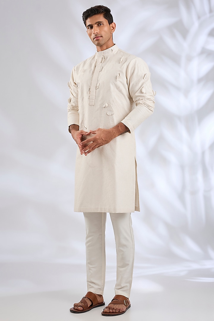 Ivory Cotton Silk Kurta by Antar Agni Men at Pernia's Pop Up Shop
