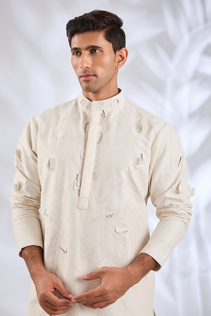 Ivory Cotton Silk Kurta by Antar Agni Men at Pernia's Pop Up Shop