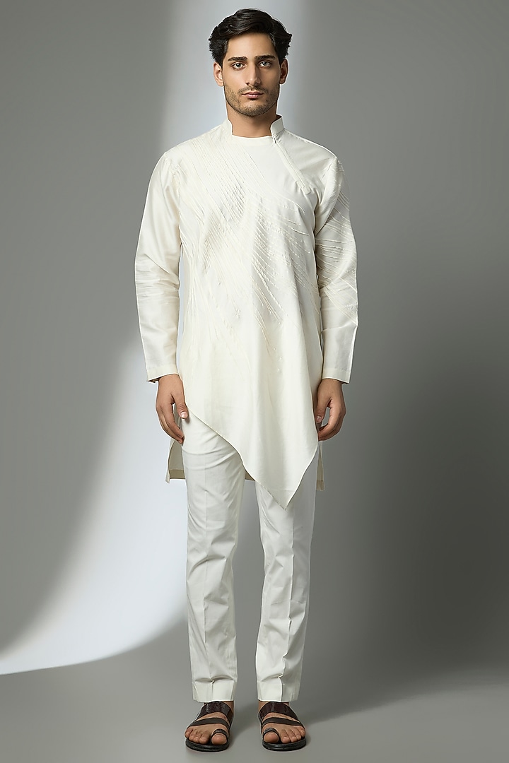 Ivory Silk Satin Kurta by Antar Agni Men at Pernia's Pop Up Shop