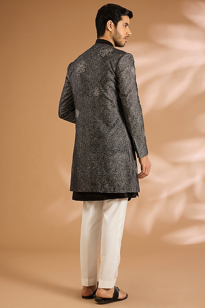 Black Cotton Blend Wedding Indowestern Set by Antar Agni Men at Pernia's Pop Up Shop