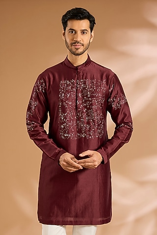 Red Cotton Blend Kurta by Antar Agni Men