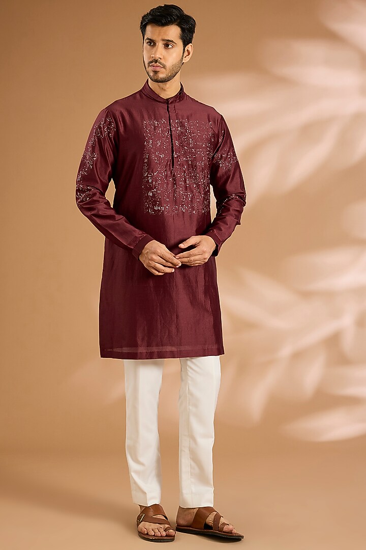 Red Cotton Blend Kurta by Antar Agni Men at Pernia's Pop Up Shop