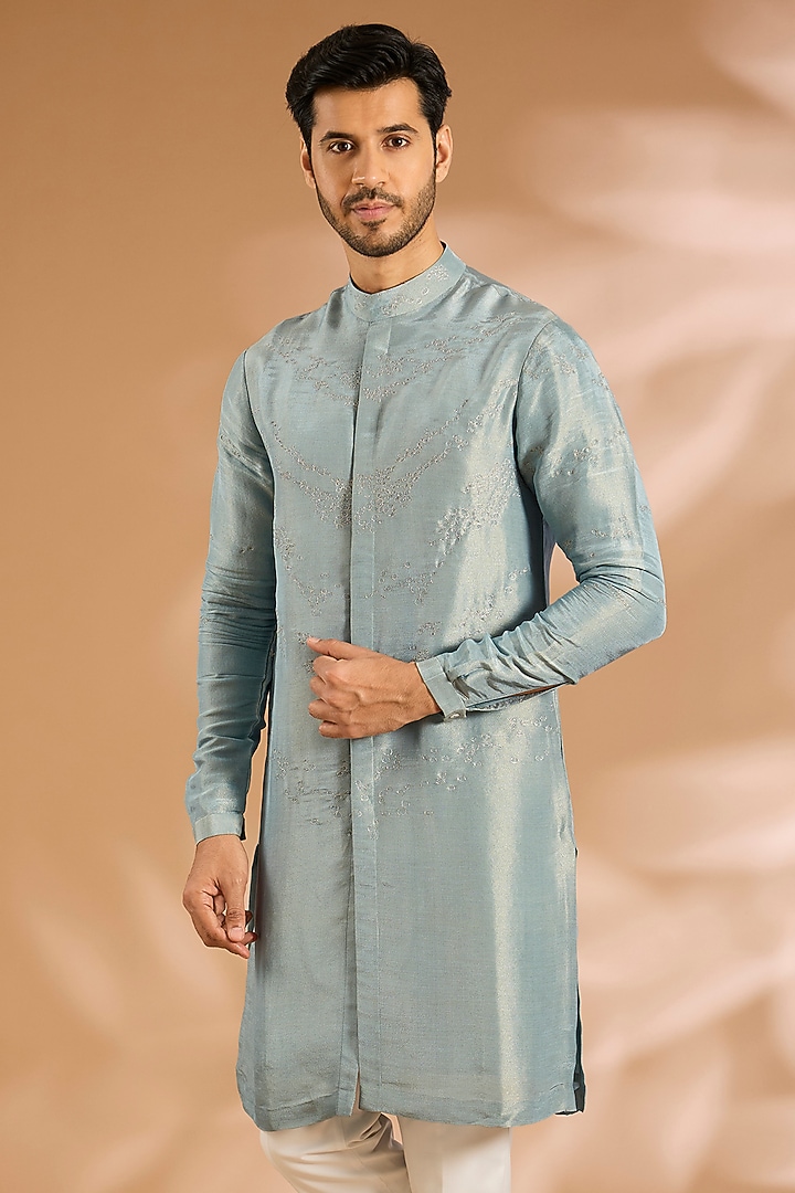 Light Blue Cotton Blend Kurta by Antar Agni Men at Pernia's Pop Up Shop