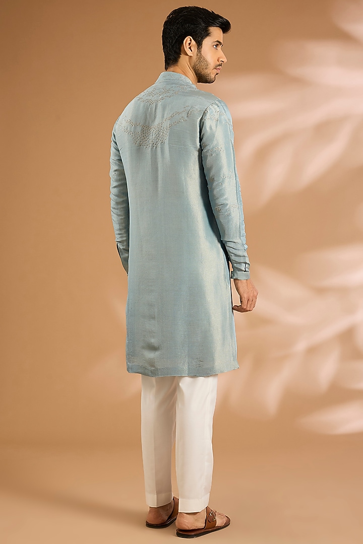 Light Blue Cotton Blend Kurta by Antar Agni Men at Pernia's Pop Up Shop