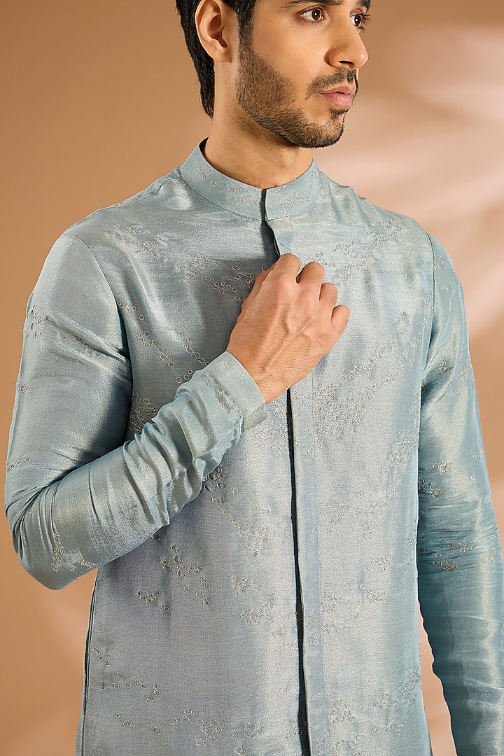 Light Blue Cotton Blend Kurta by Antar Agni Men at Pernia's Pop Up Shop