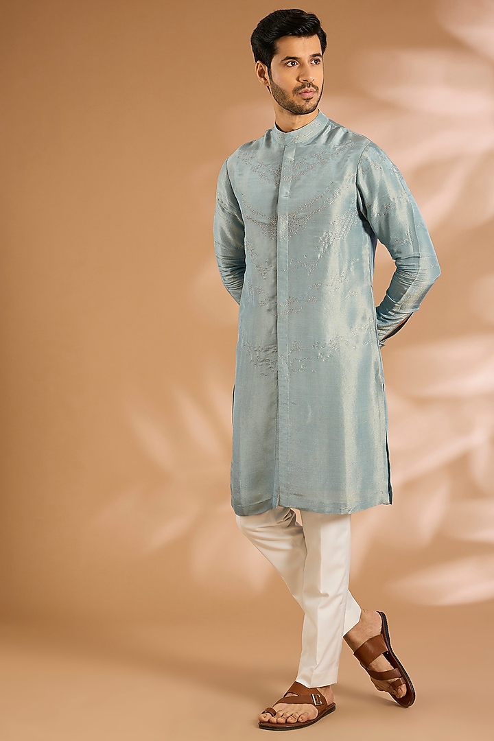 Light Blue Cotton Blend Kurta by Antar Agni Men at Pernia's Pop Up Shop
