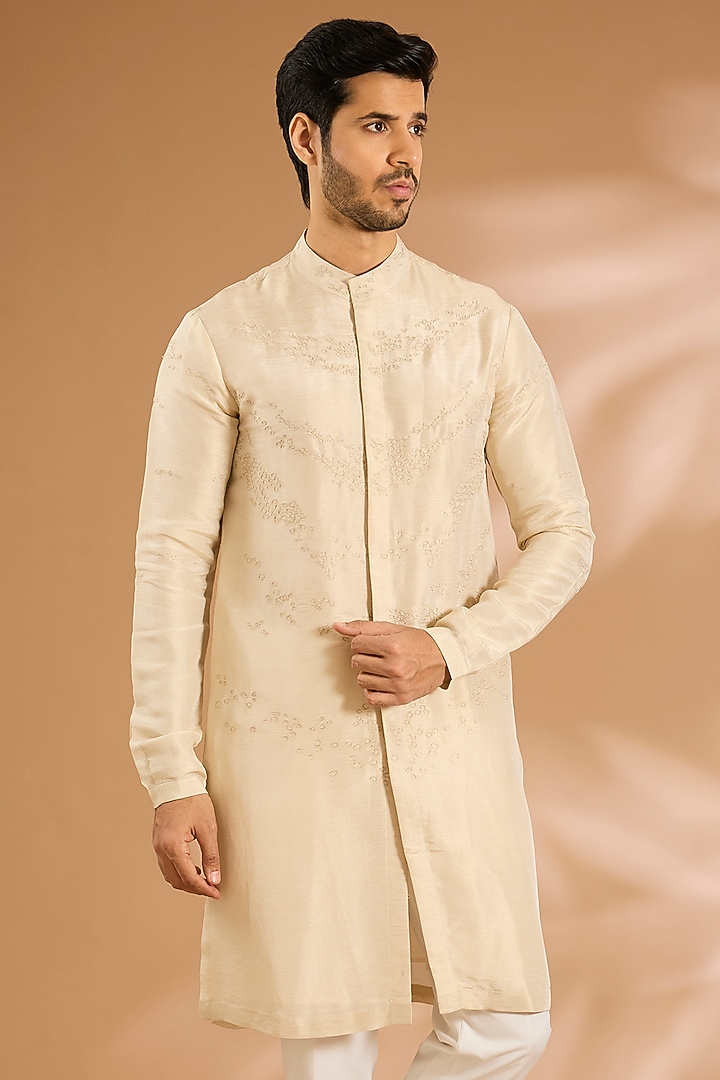 Ivory Cotton Blend Kurta by Antar Agni Men at Pernia's Pop Up Shop