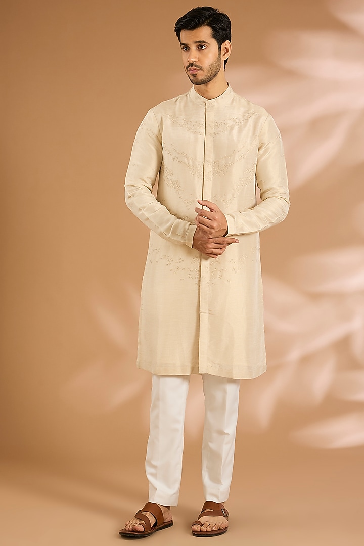 Ivory Cotton Blend Kurta by Antar Agni Men at Pernia's Pop Up Shop