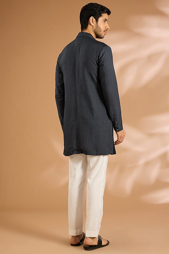 Navy Blue Cotton Blend Kurta by Antar Agni Men at Pernia's Pop Up Shop