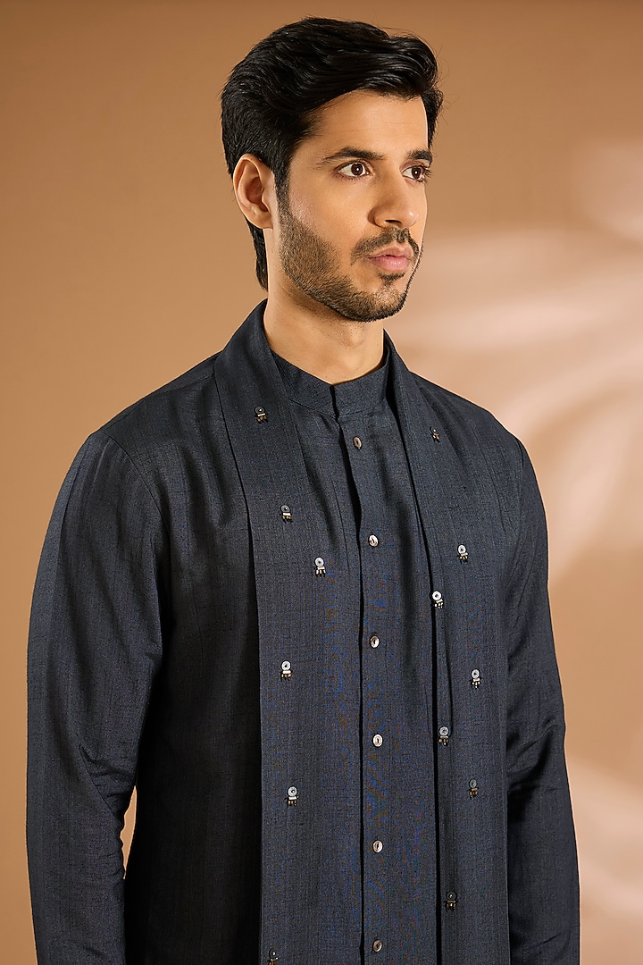 Navy Blue Cotton Blend Kurta by Antar Agni Men at Pernia's Pop Up Shop