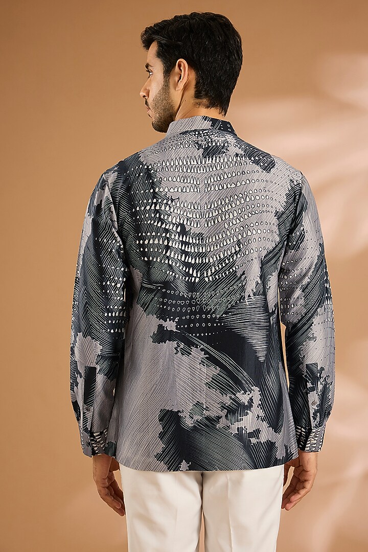 Grey Cotton Blend Wedding Shirt by Antar Agni Men at Pernia's Pop Up Shop