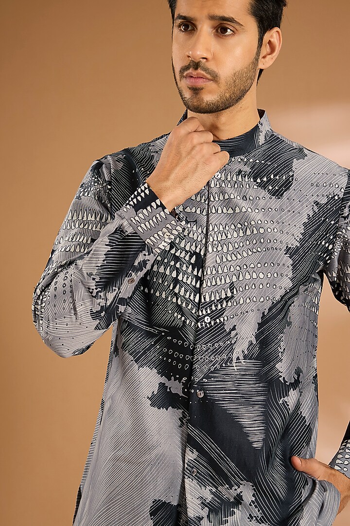 Grey Cotton Blend Wedding Shirt by Antar Agni Men at Pernia's Pop Up Shop
