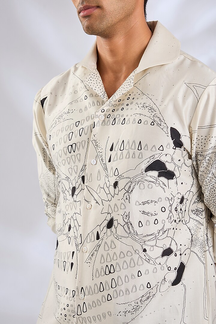 Ivory Cotton Silk Wedding Shirt by Antar Agni Men at Pernia's Pop Up Shop