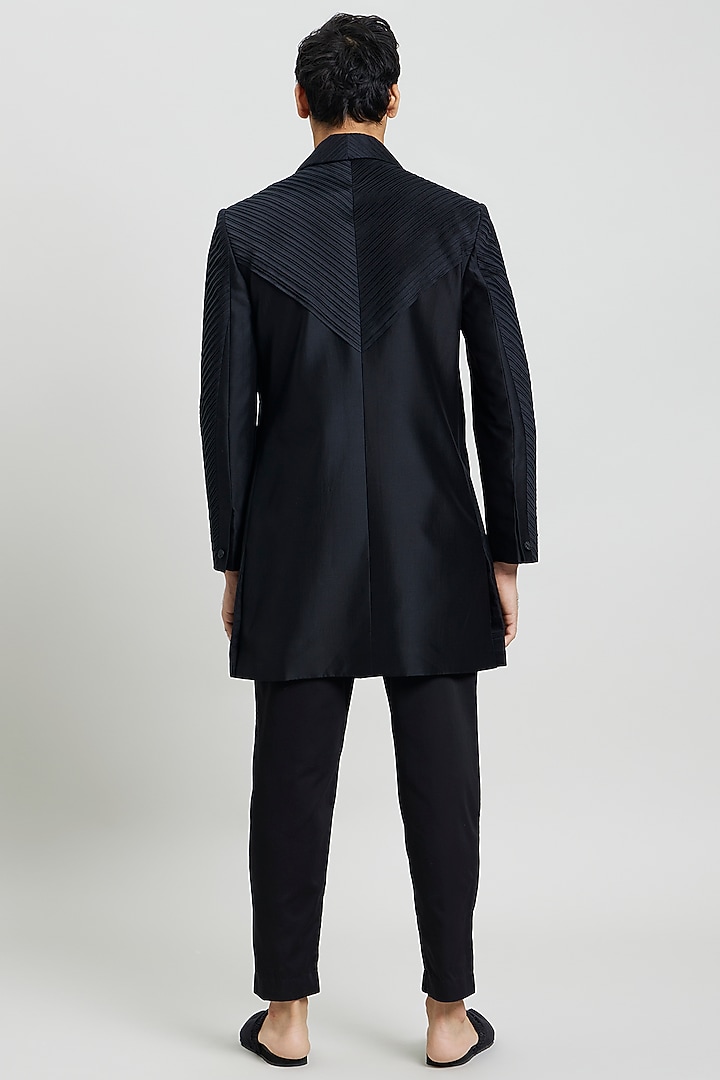 Black Cotton Silk Indo-Western Jacket by Antar Agni Men at Pernia's Pop Up Shop