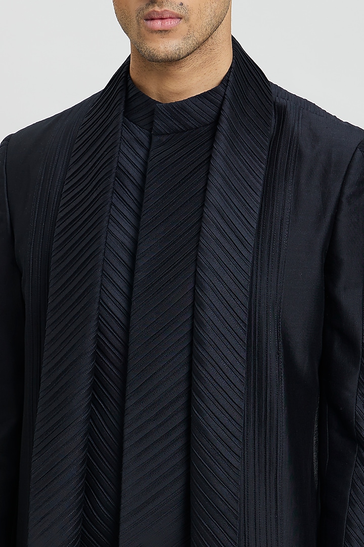 Black Cotton Silk Indo-Western Jacket by Antar Agni Men at Pernia's Pop Up Shop