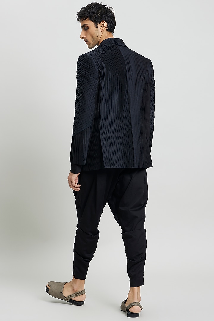 Black Cotton Silk Tuxedo Jacket by Antar Agni Men at Pernia's Pop Up Shop